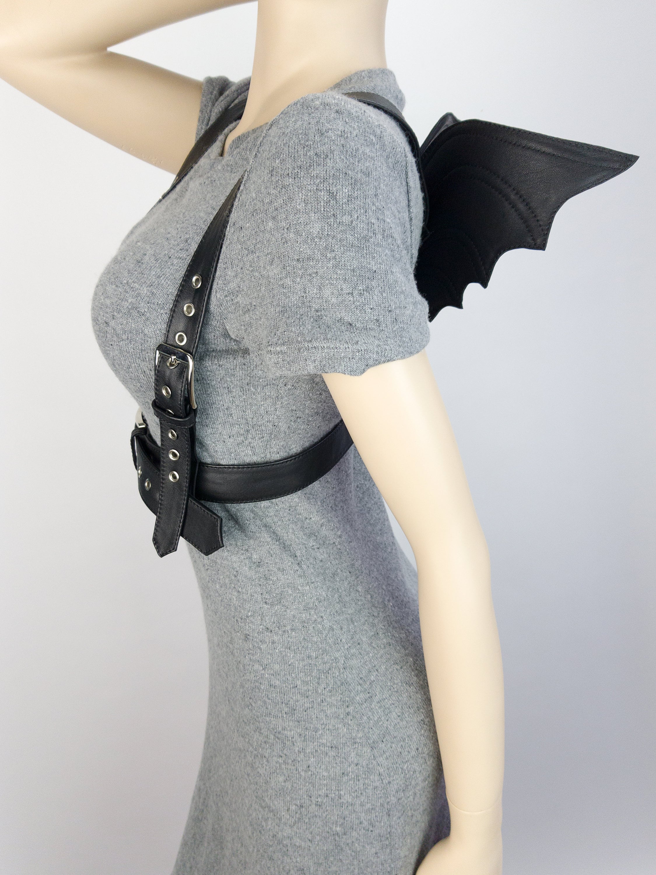 Wings Harness Black Leather Harness With Bat Wings Leather Etsy
