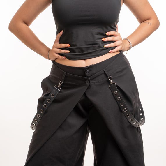 Y2K Inspired Detachable Leather Leg Straps: Eyelet Pants & Jeans