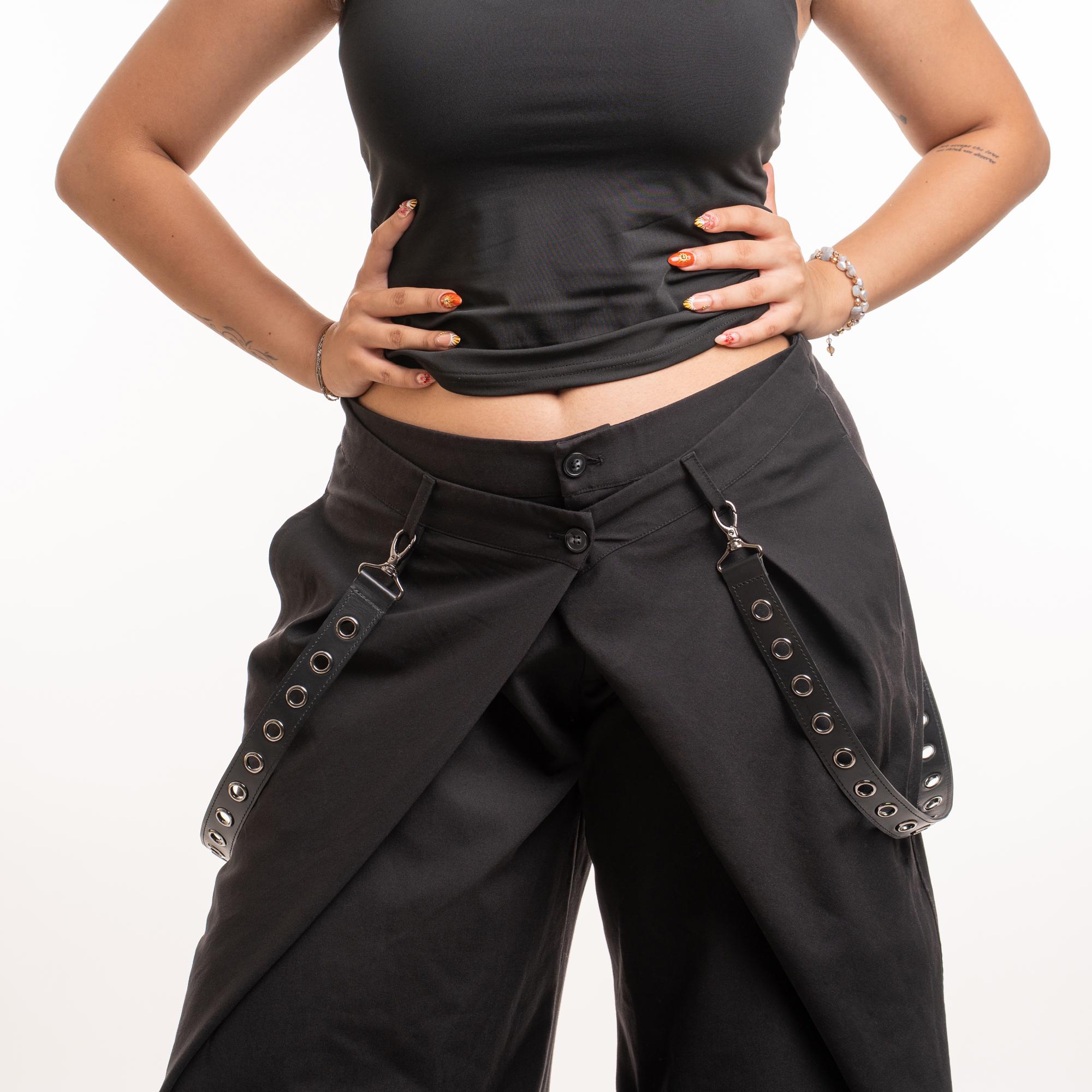 Y2K Inspired Detachable Leather Leg Straps: Eyelet Pants & Jeans