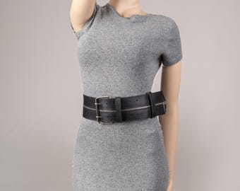 Top Grain Leather Zip Open Belt: Wide Roller Buckle, Glam