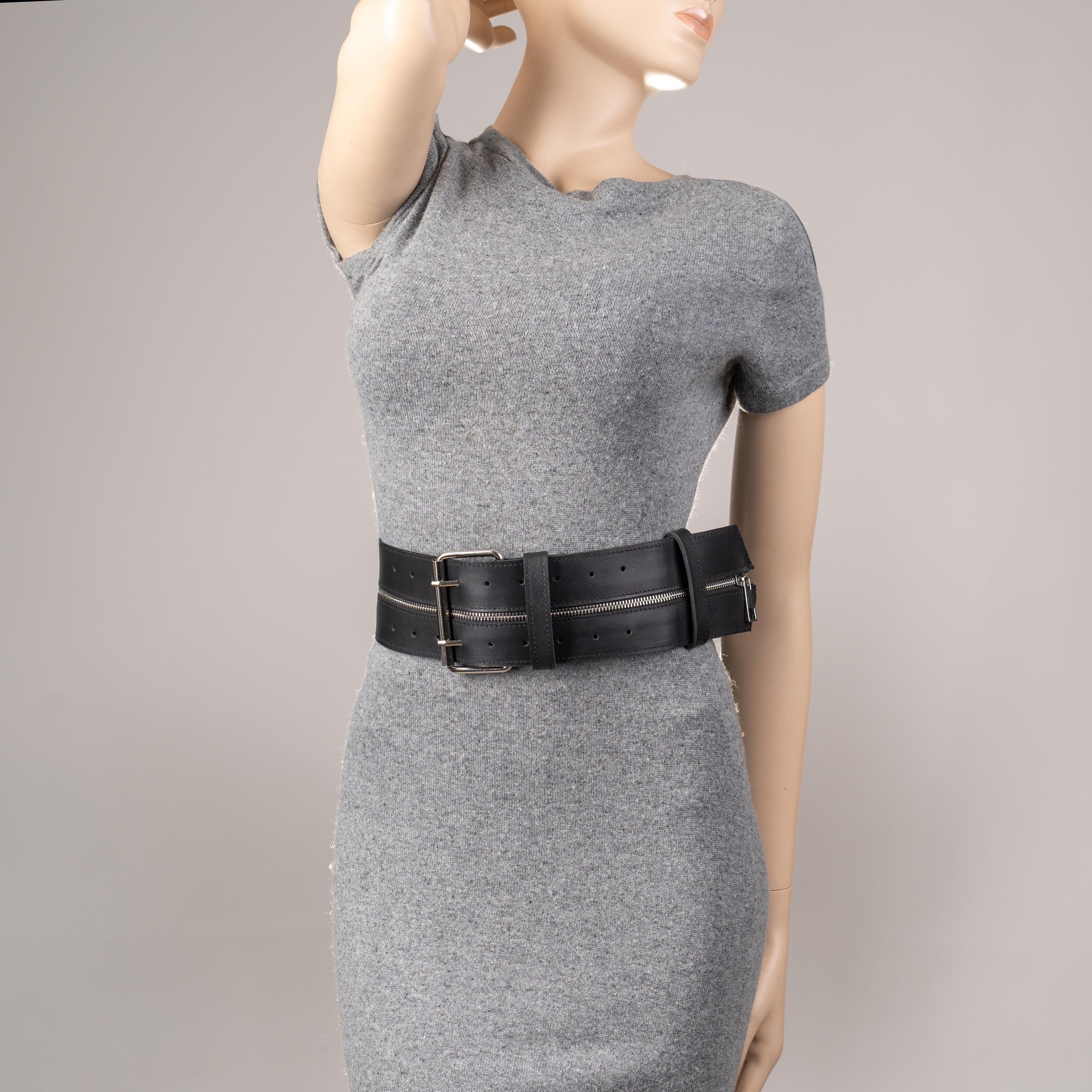 Top Grain Leather Zip Open Belt, Wide 3