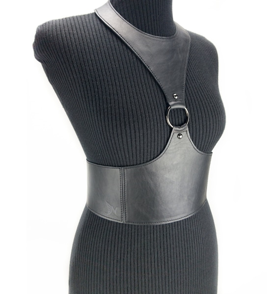 Cinturón de arnés de busto de cuero con herrajes de metal Accesorios Cinturones y tirantes Cinturones cinturón de corsé de cintura ancha para mujer cinturón de traje gótico Punk Rock Biker 