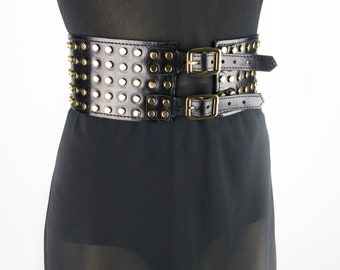 SETUP-EXE☆STUDDED WIDE BELT XZQTIVE Studded Punk Rivet Belt for Women/Men - Leather