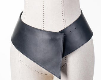 Wide Leather Corset Belt: Asymmetrical Women's Waist Belt