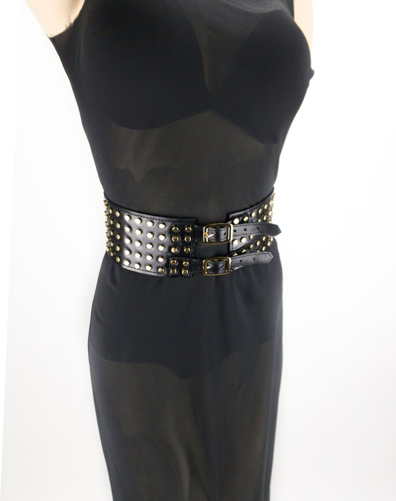 Wide Leather Gold Studded Belt Steampunk Festival Cowgirl Etsy