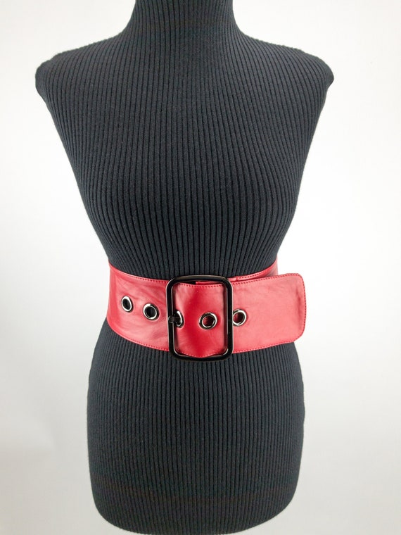 Red leather corset belt. Wide 10 cm 4 inch women belt. | Etsy