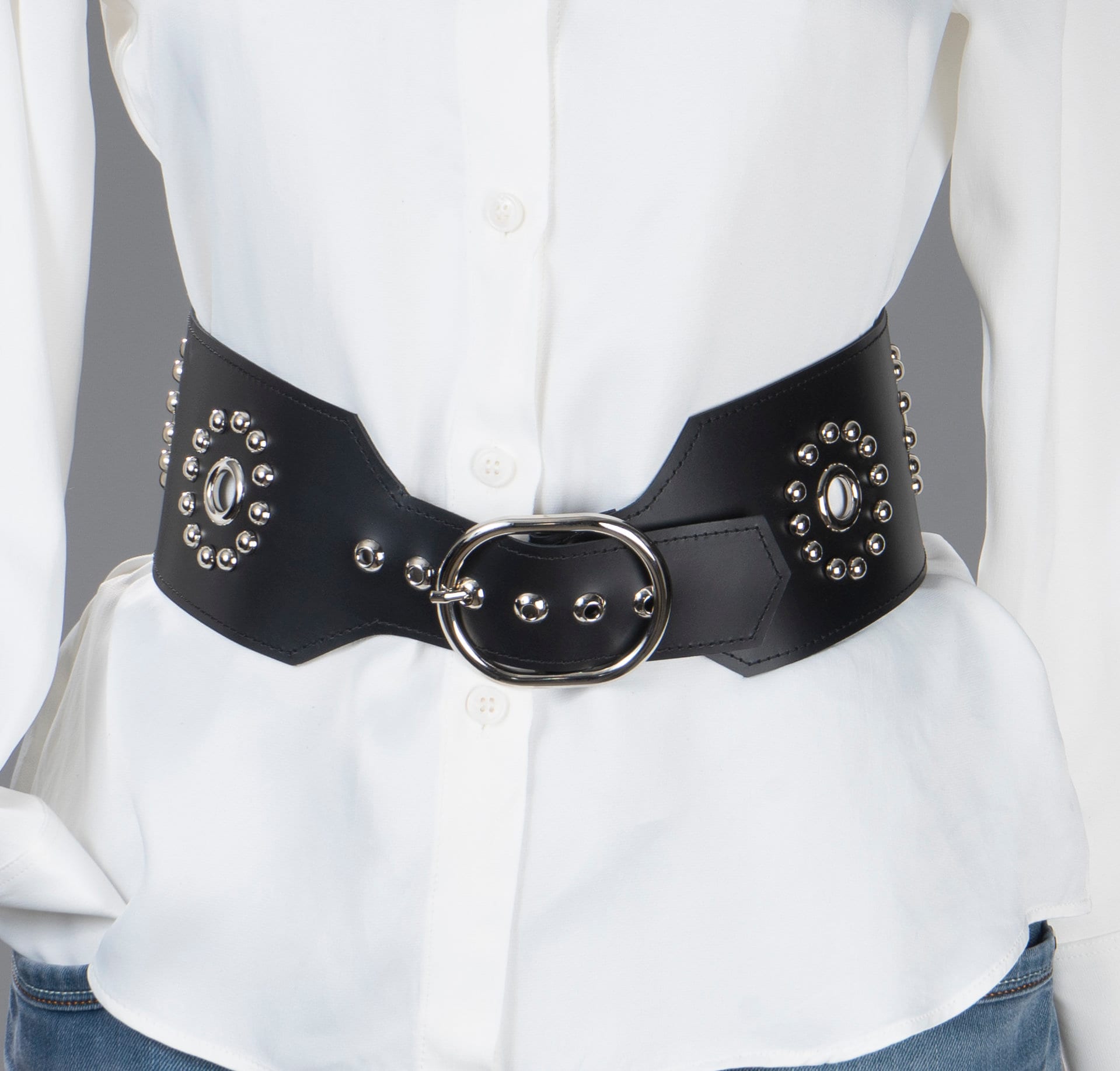 Wide Leather Buckle Belt: Studded Western Cowboy Style - Etsy display picture 2
