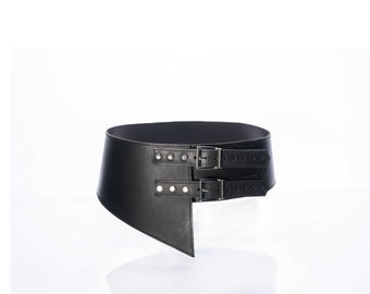 Asymmetrical wide waist duo buckle leather belt. Leather corset belt. Plus size belt