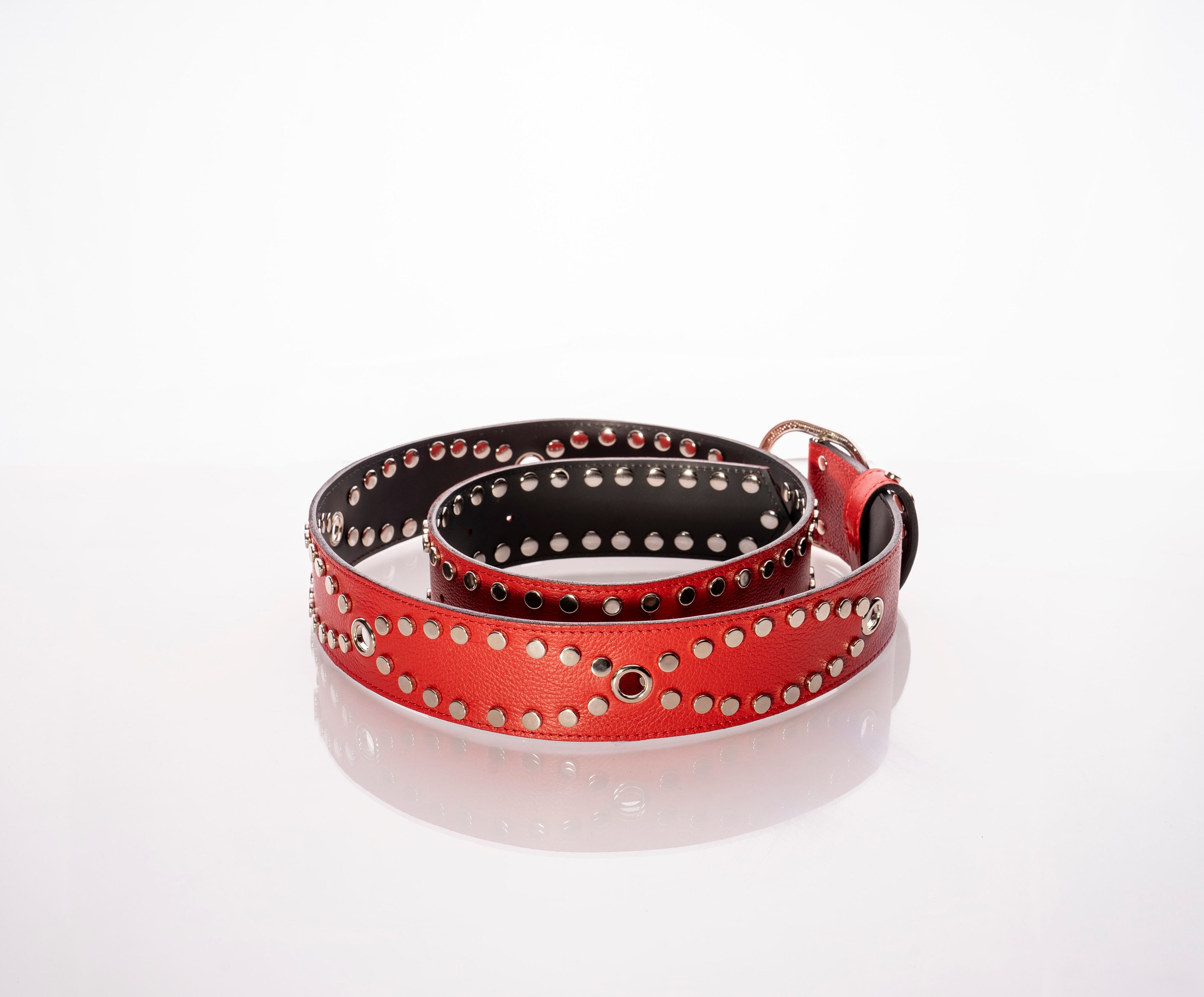 Red Studded Leather Belt Buy Red Studded Belt | Genuine Leather | Capo Pelle main image 4