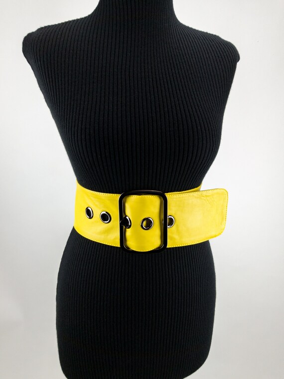 Yellow Leather Corset Belt. Wide 10 cm 4 inch women belt. | Etsy