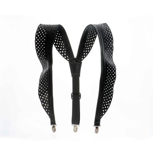Black leather wings suspenders