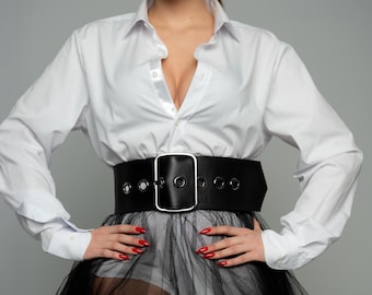 Wide Leather Grommet Belt: Women's Corset Waist Belt, Plus Size, More Colors