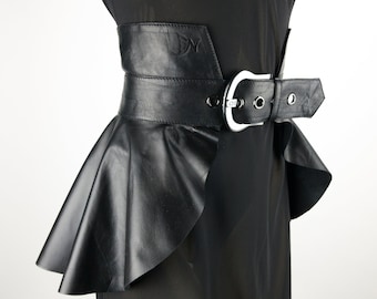 Layered Swallow Tail Waist Seal Dress Decorative Belt Wide Black