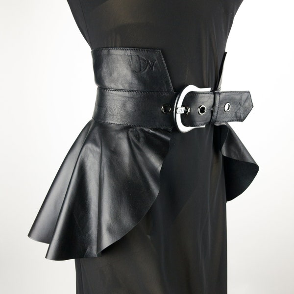 Leather Peplum Long Skirt Belt, Womens Leather Belt, Dress Corset Belt, Wide Waist Belt, Waist Cincher, Peplum Skirt Buckle Belt