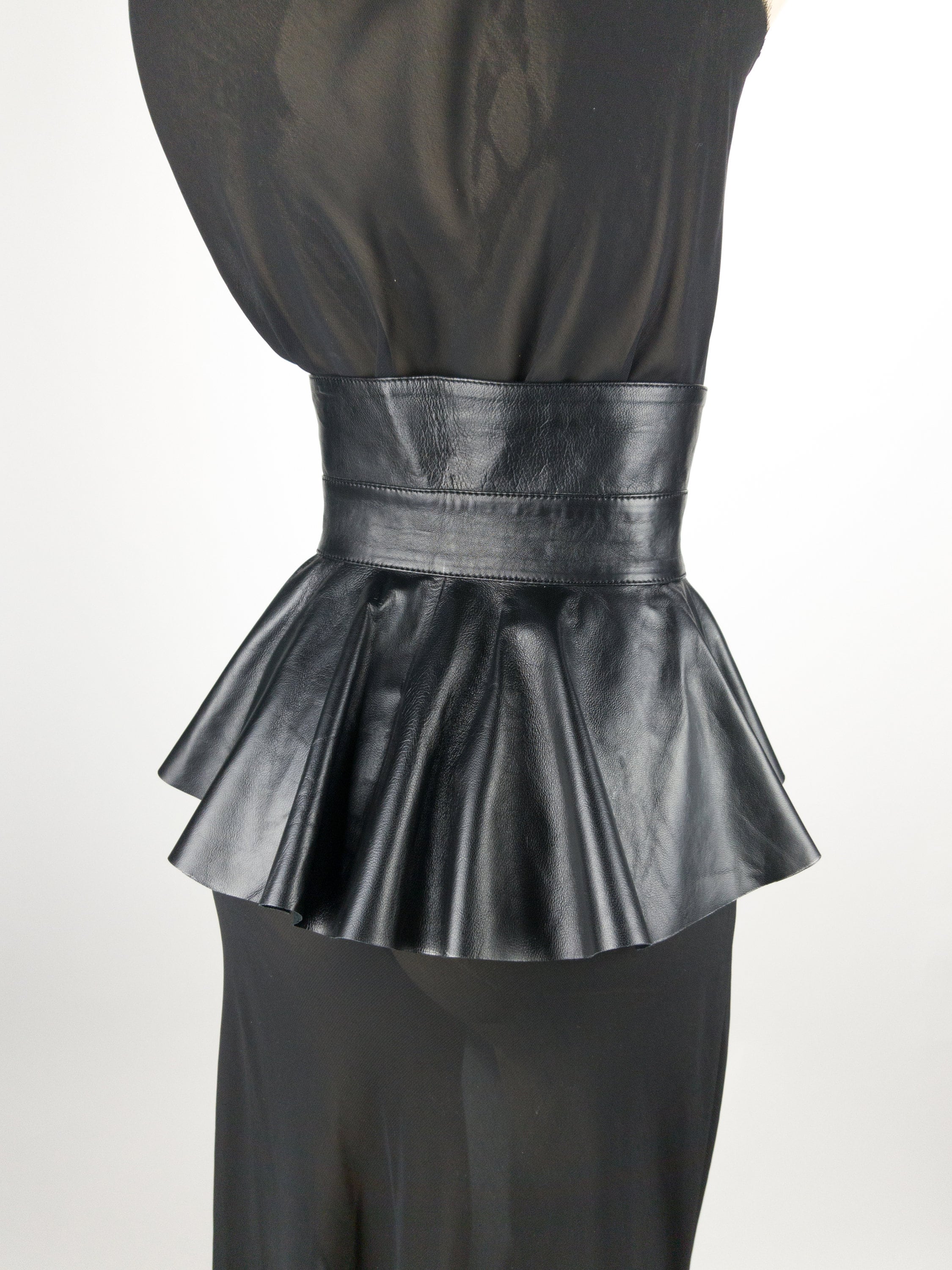Black Leather Peplum Skirt Belt Womens Leather Belt Dress Corset