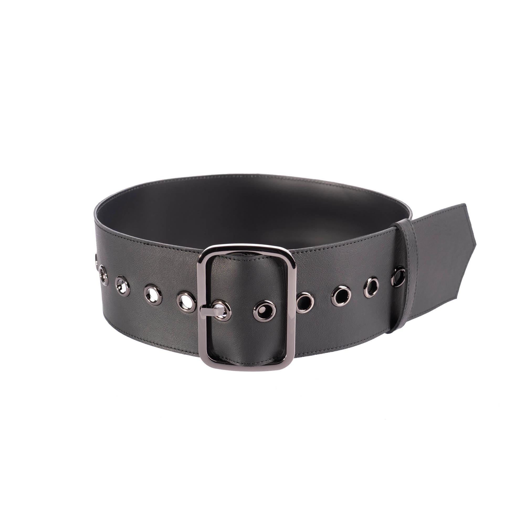 Gorgeous Black Leather Grommet Belt sz S,M,L,Xl Grommet Leather Belt Women Men Black Belt with Double  main image 3