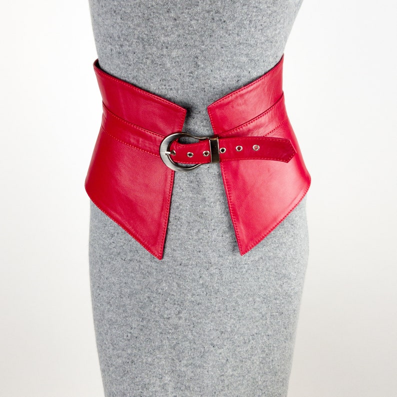 Red Leather Peplum Buckle Belt Womens Leather Belt Corset - Etsy