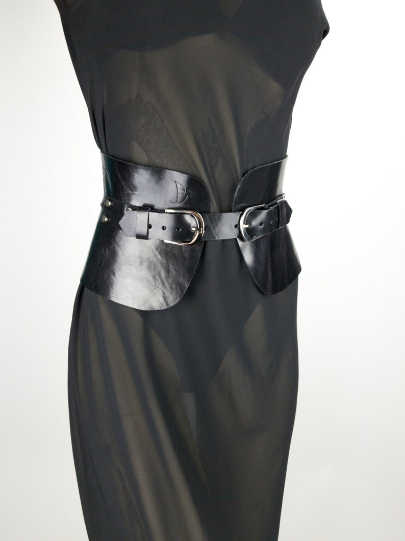 Black Glossy Stiff Leather Peplum Belt Womens Leather Belt | Etsy