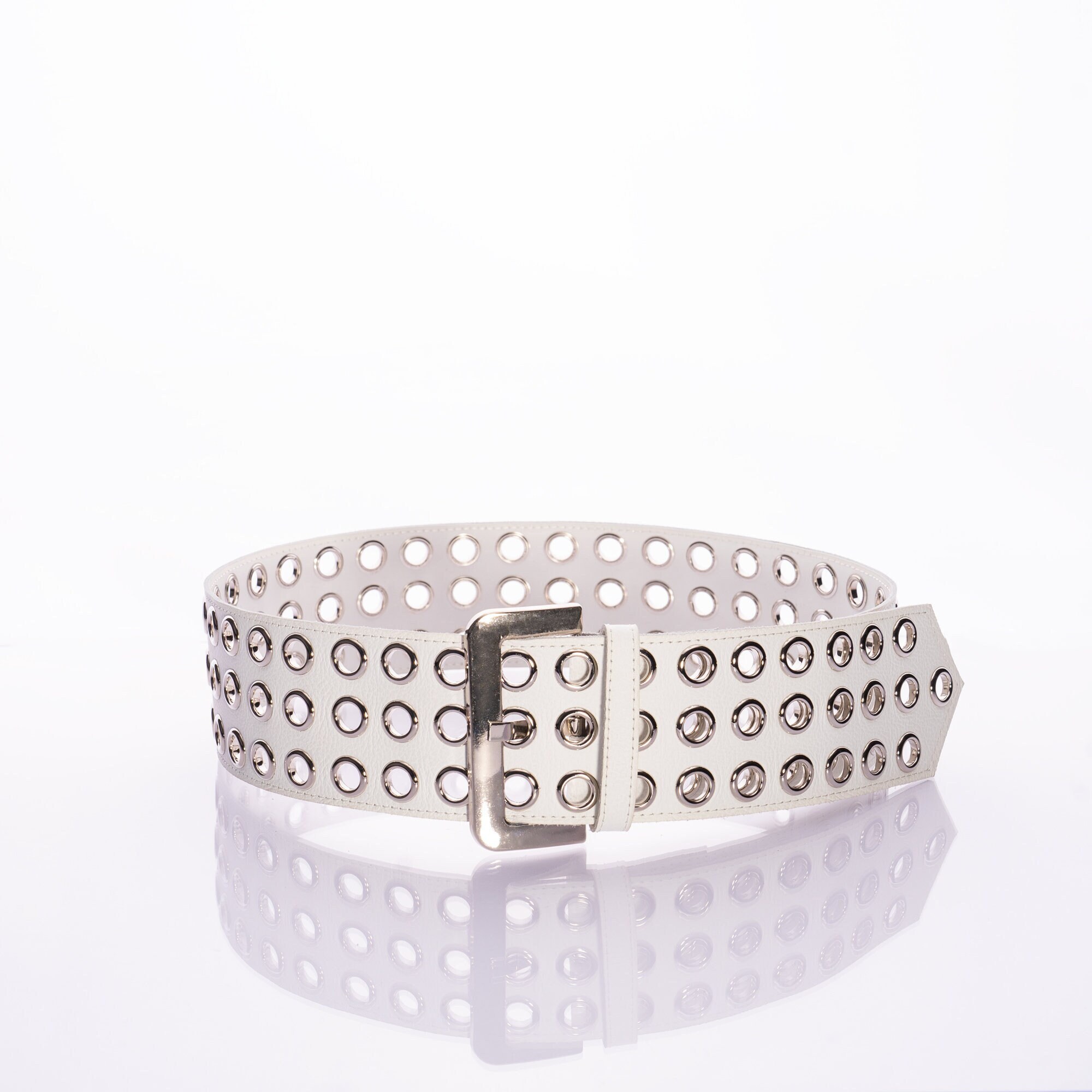 【cacharel】 WHITE LEATHER wide BELT Wide Leather Belt | Marciano