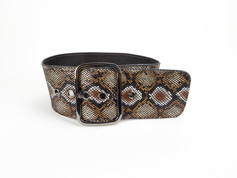 Snake Print Leather Belt Wide Big Buckle Belt Waist Cincher | Etsy