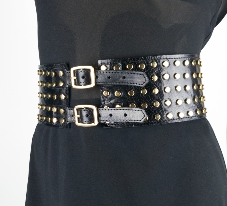 Wide Leather Gold Studded Belt Steampunk Festival Cowgirl Etsy