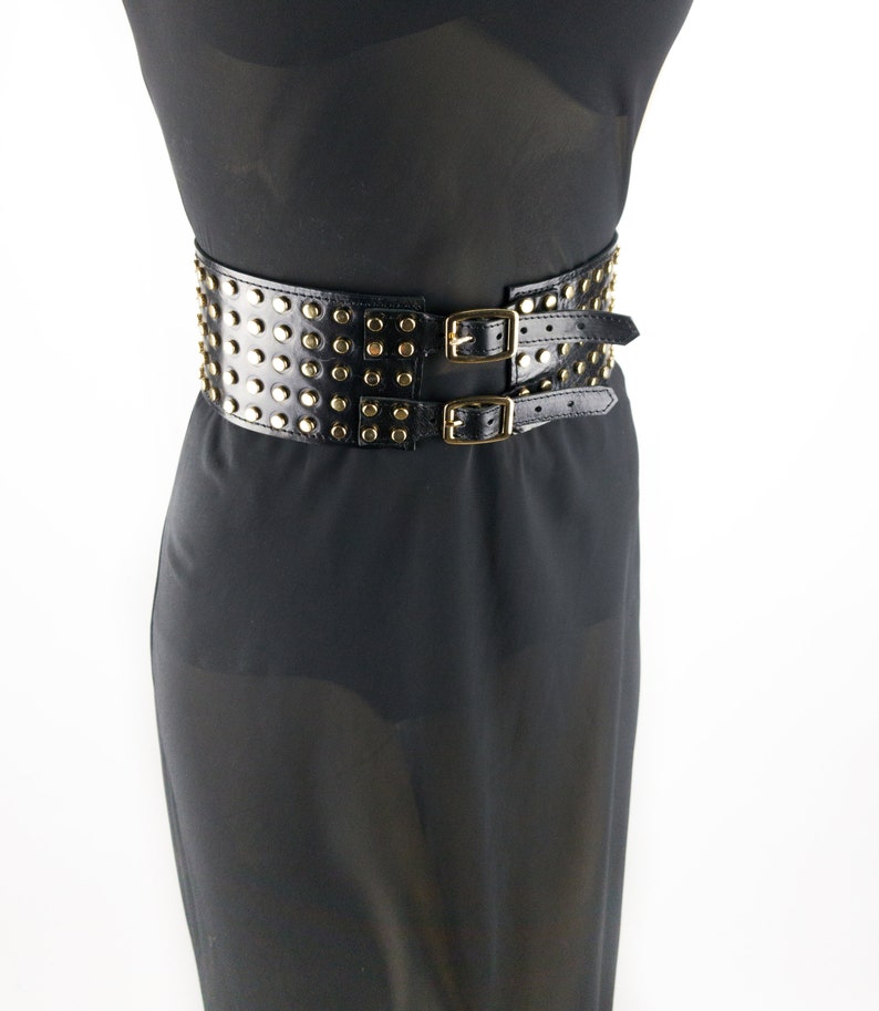 Wide Leather Gold Studded Belt Steampunk Festival Cowgirl Etsy