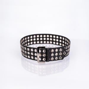 Wide Biker Belt: Silver Buckle & Eyelets - Rock Punk Western Style, Last Size S-M