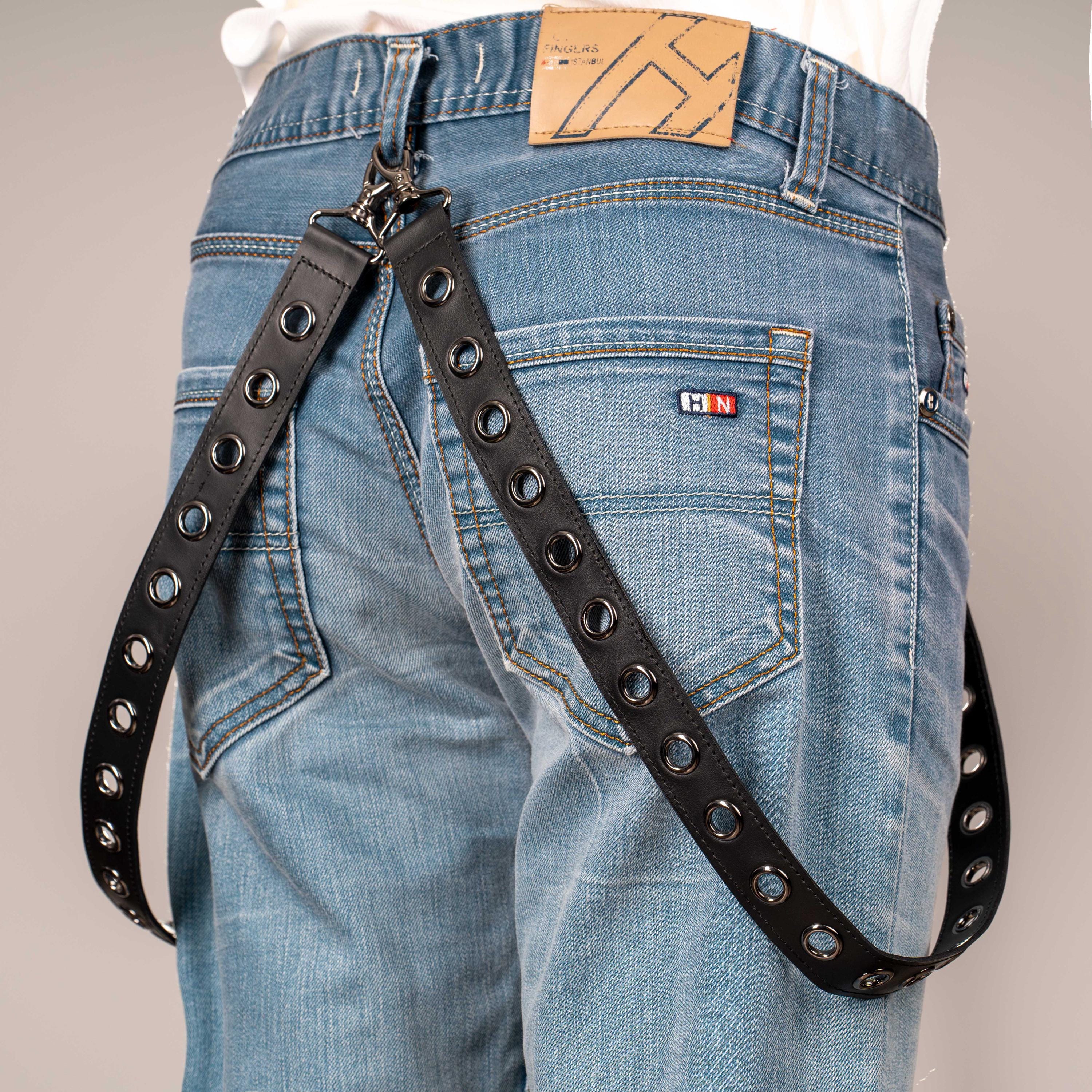 Y2K Inspired Detachable Leather Leg Straps: Eyelet Pants & Jeans