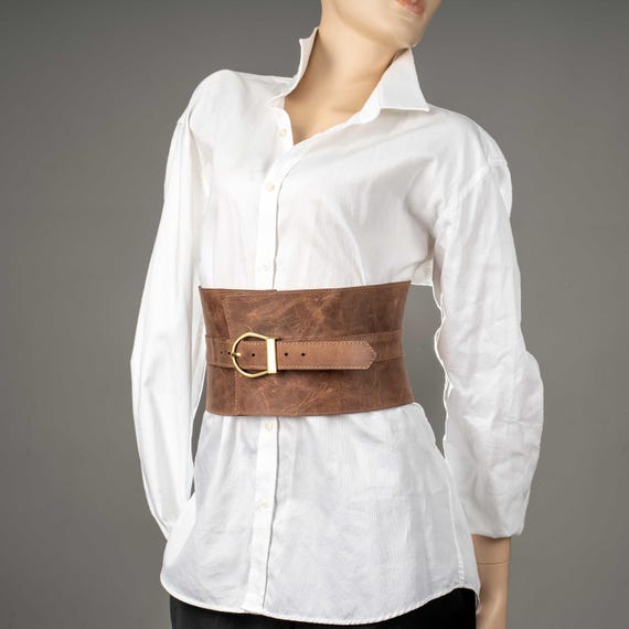 Vintage Wide Brown Leather Kidney Belt Statement Waist Corset Belt Size Large Wide Leather Waist Belt, Adjustable Handmade Belt - Etsy main image 4