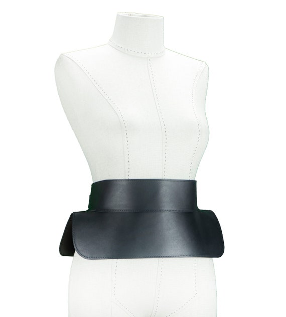 Black Leather Corset Belt Wide Waist Belt Peplum Belt - Shop