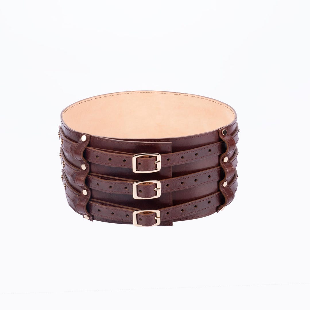 Wide Leather Corset Belt: Three Buckle High Waist - XS-3X - Etsy display picture 3