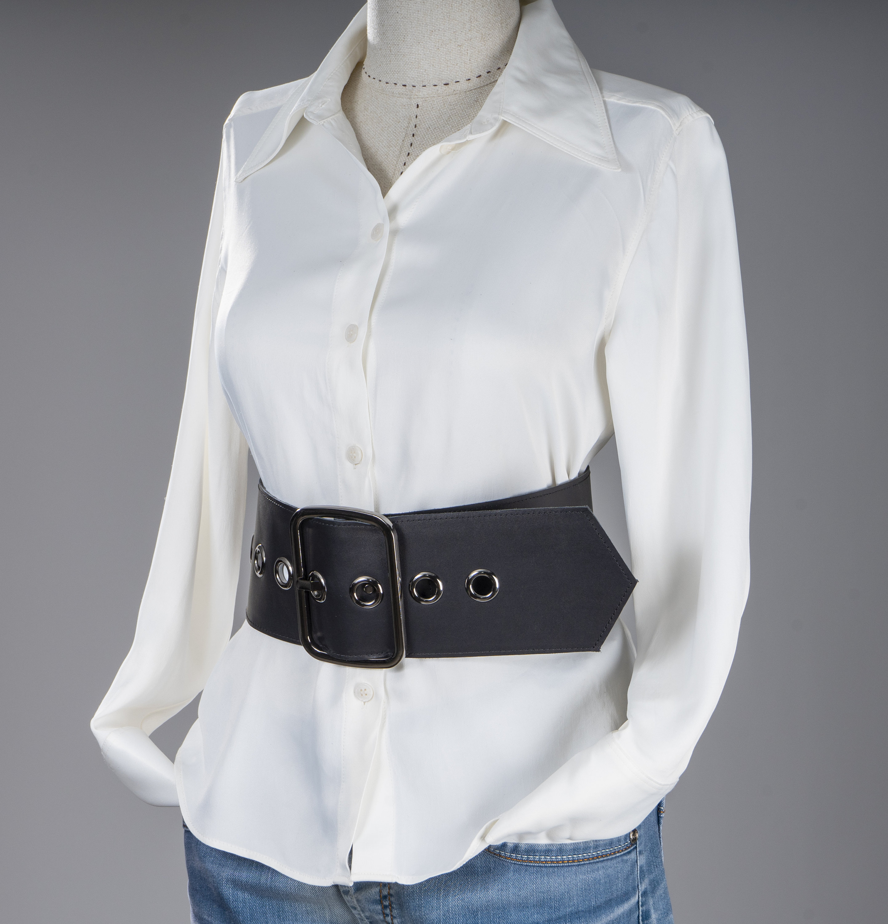 Wide 4 Inch (10 Cm) Leather Large Square Buckle Belt. Plus