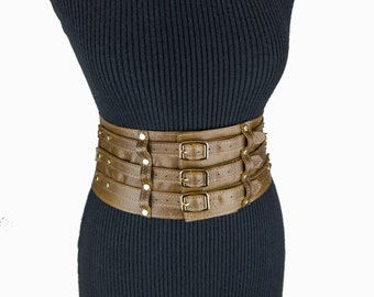 Wide Leather Corset Belt: Three Buckle High Waist - XS-3X - Etsy display picture 3