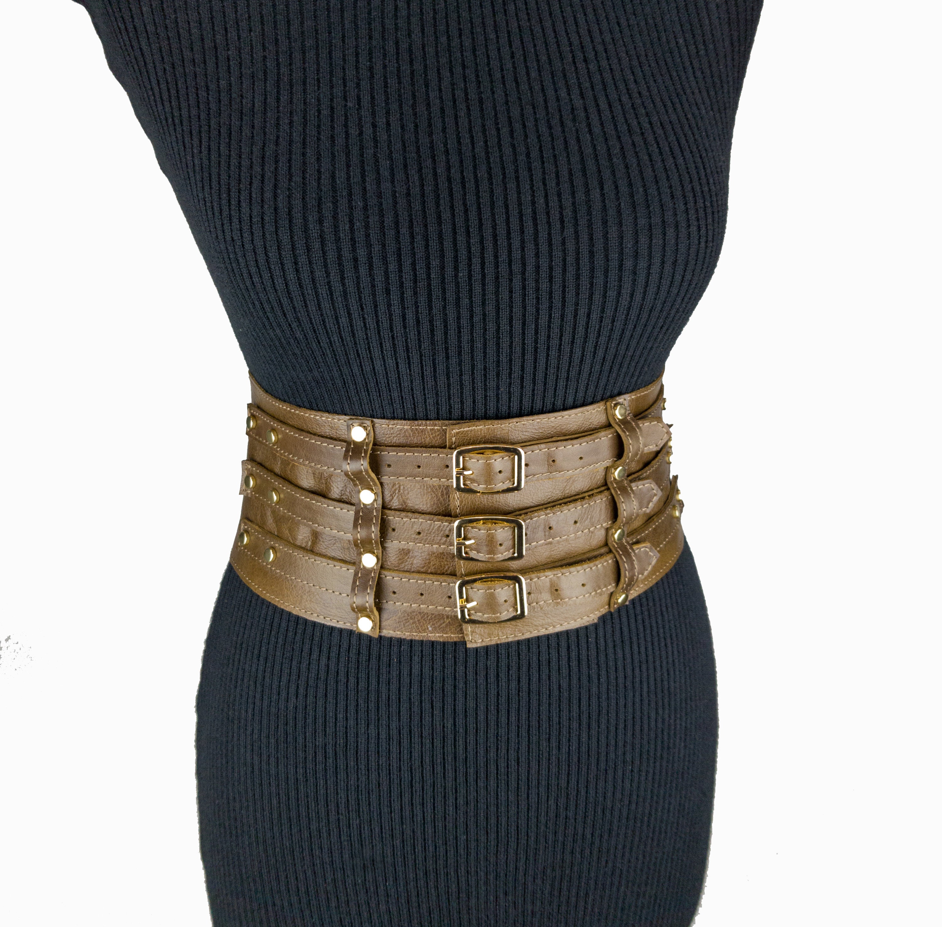 Wide Leather Corset Belt: Three Buckle High Waist - XS-3X - Etsy