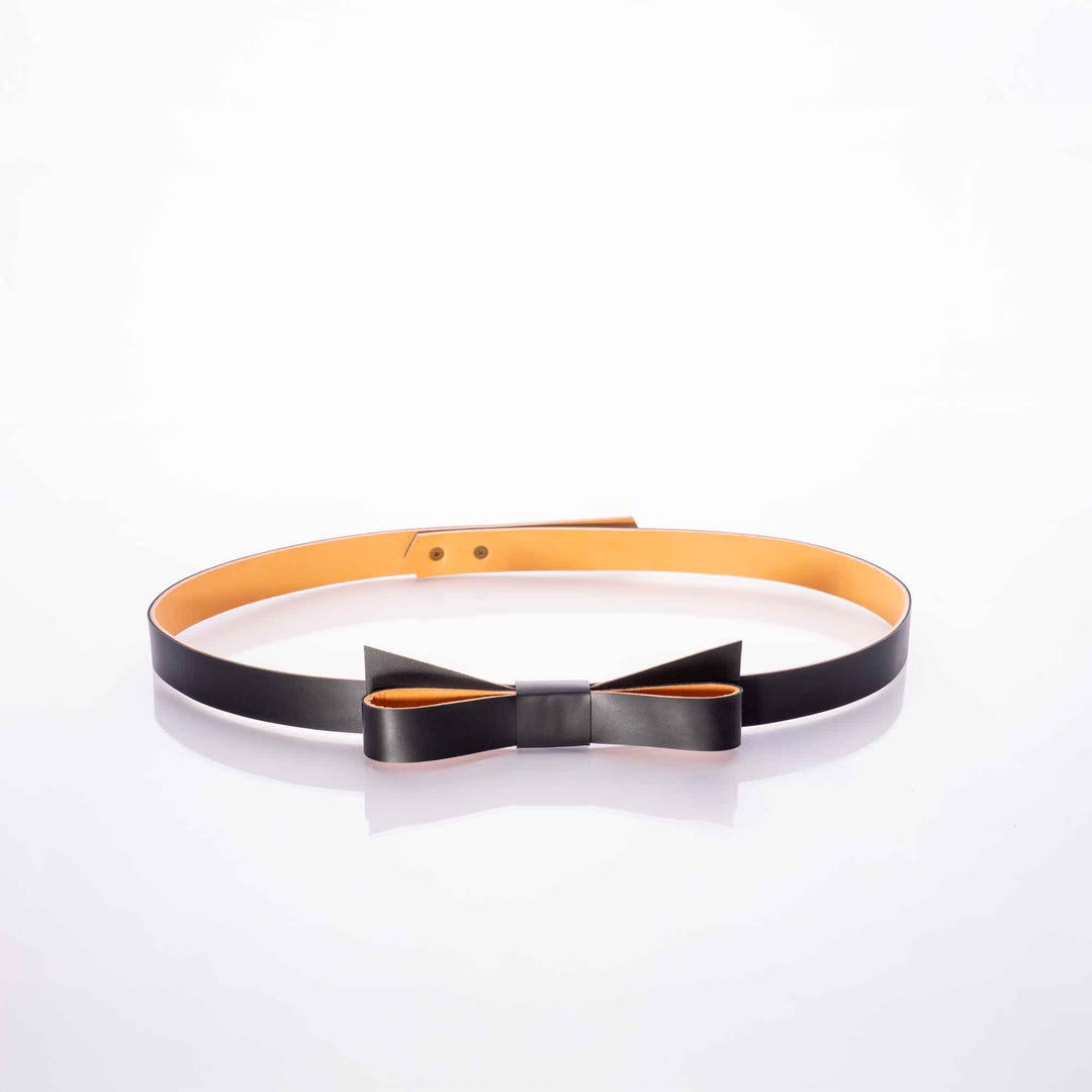 Thin Leather Bow Belt: Adjustable Skinny Waist Belt - Etsy display picture 3