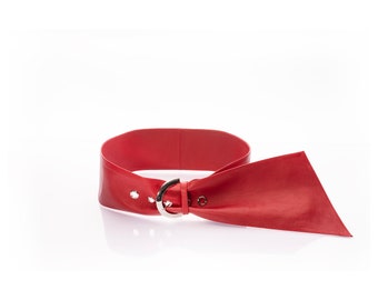 Red leather sash belt, Summer dress belt, Wide waist belt, Plus size belts