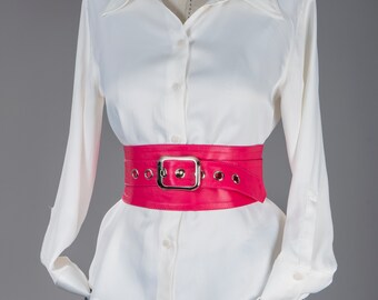 PINK OBI Belt in Natural Soft Leather. Waist Belt,wide  display picture 3