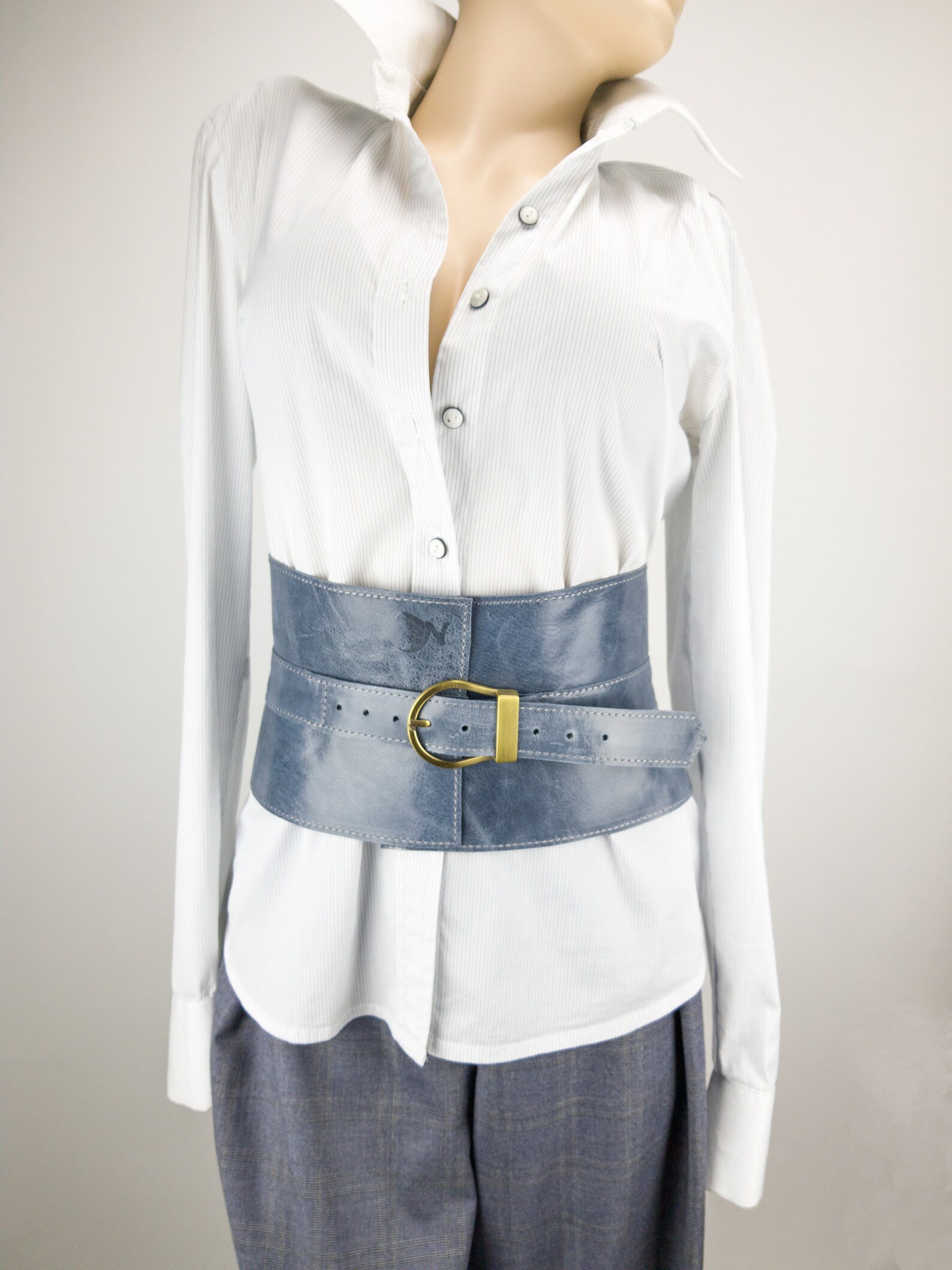 Blue Women Stiff Leather Corset Belt. Wide Waist Outfit Belt. Etsy