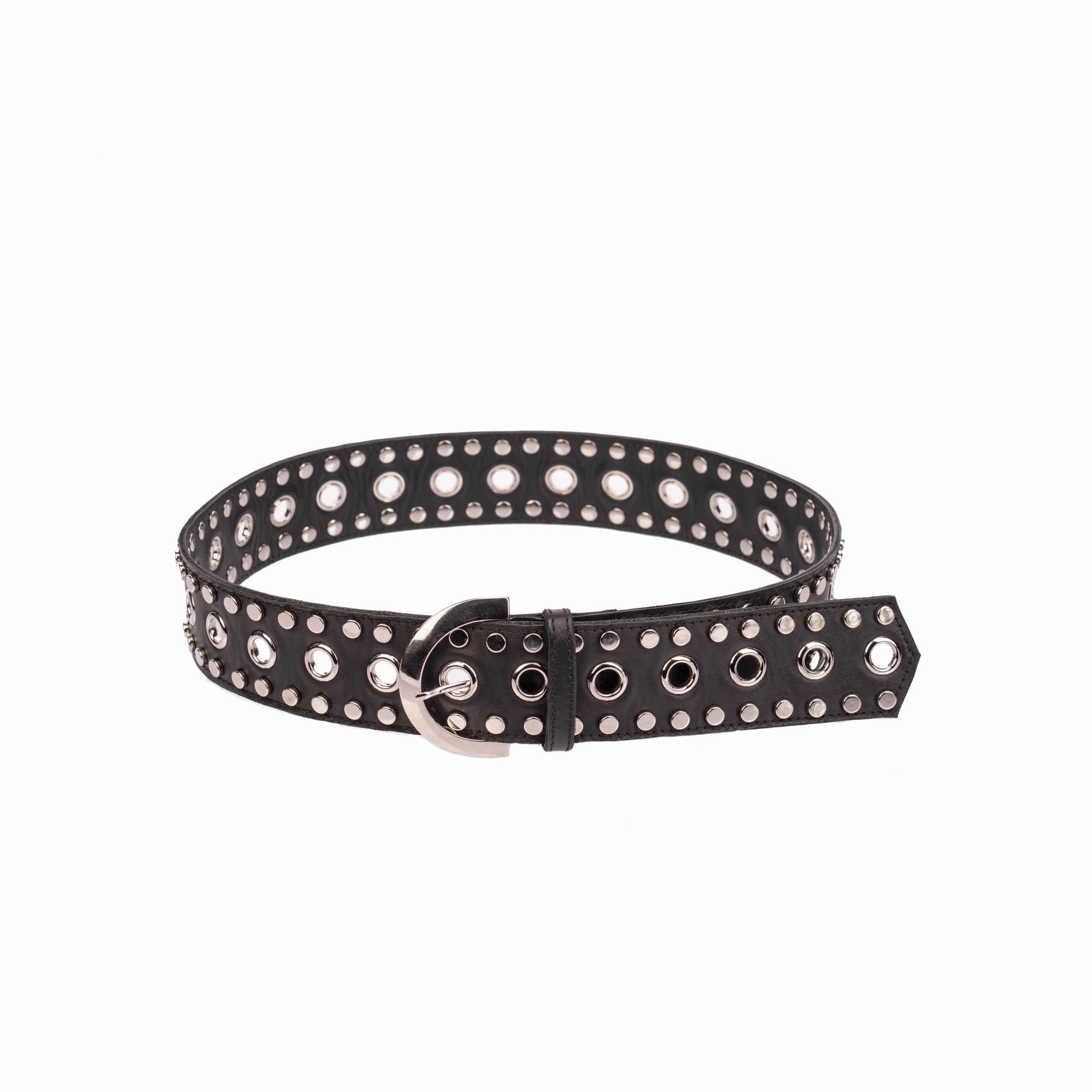 Wide Studded Leather Belt: Western Safari Style, Silver Buckle - Etsy