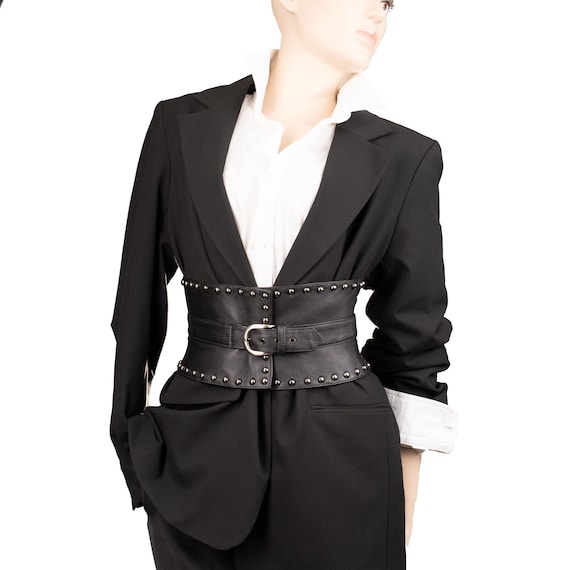 Leather Corset Belt: Wide Studded Waist Belt - Gothic Biker  display picture 1
