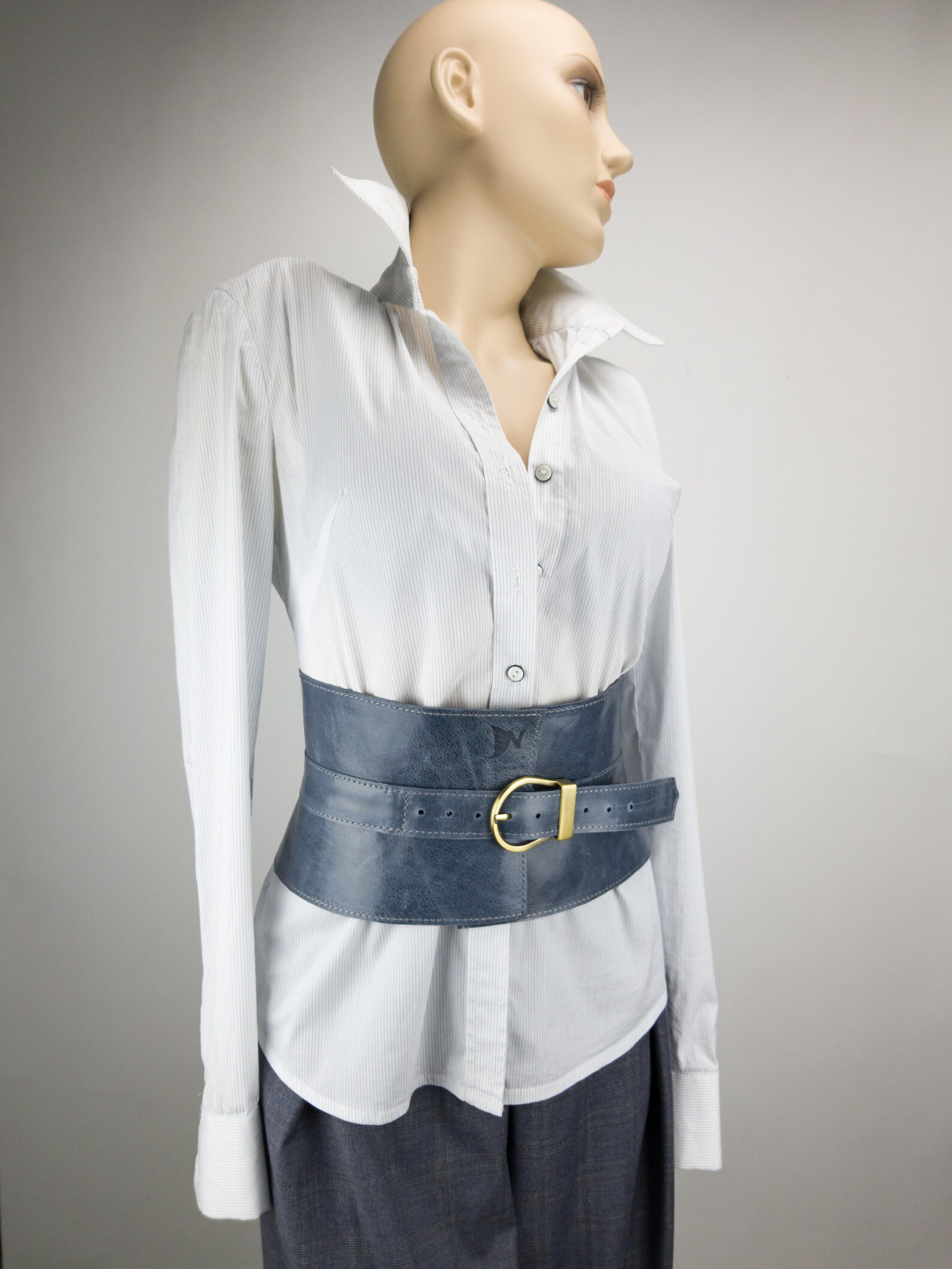 Blue Women Stiff Leather Corset Belt. Wide Waist Outfit Belt. Etsy