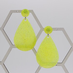 Neon Lemon Glitter Teardrop Dangle Translucent Lightweight Earrings