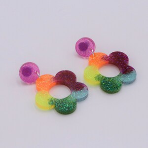 Rainbow Flower Power Dangle Lightweight Earrings