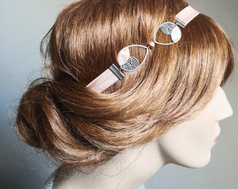 Pink and silver bridesmaid headband | wedding head jewelry | hairstyle accessory for ceremony | rose gold leather head jewel