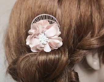 Fabric flower hair comb for wedding, wedding hairstyle accessory, bridal comb