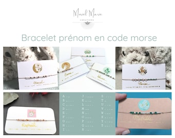 Bracelet prénom fille ou garçon personnalisable en code morse, cadeau de naissance, cadeau jeune maman, bracelet fin et délicat en cristal