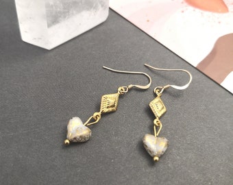 Mid-length heart earrings in Boho glass and gold plated |gift for women | heart earrings