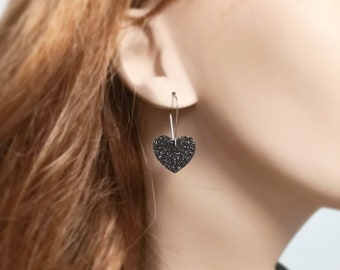 Glittery heart earrings of your choice of color and steel | gift for women | heart earrings