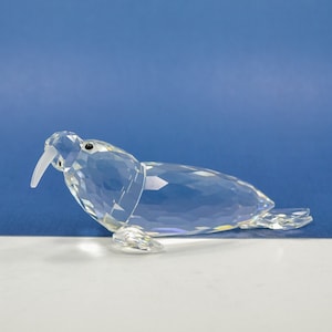 Rare Swarovski Clear Crystal Seal Figurine With Frosted Glass Whiskers and Black Eyes, Miniature Seal, Collectible  (3132BS)