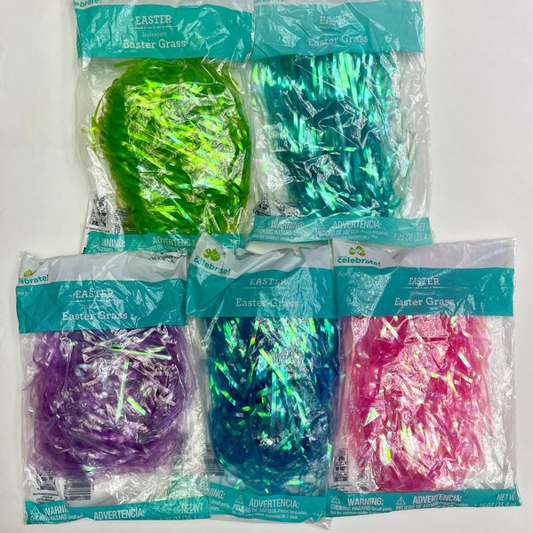 Bright Iridescent Plastic Easter Grass Blue Purple Pink Green Craft or Party Supply, Bag, Box, Basket Filler by Way to Celebrate 1.25 Oz Bag